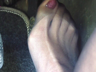 Nyllady Revving and Driving in Black Estrad Sandals and Black Stockings with Anklet