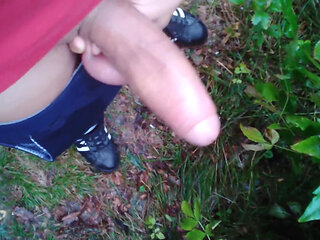 Twink Jerks off His Big Thick Dick Outdoor and He Cums Very Big Load