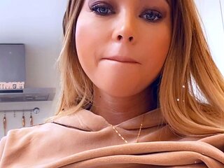 Sexy Blonde Babe With Big Boobs Strips Bra