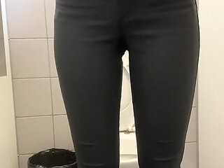 Compilation Girl in Black Skinny Jeans Piss in Public Toilets Daily Pad in Panties