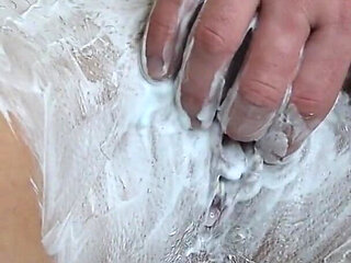 Shaving a Hairy Pussy with Shaving Foam! Close up!