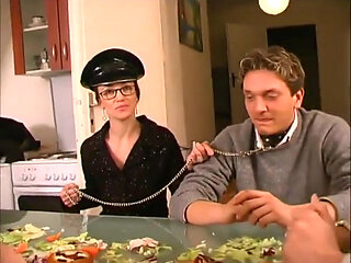 Sexy brunette babe big dick sucking in the kitchen...cum in mouth