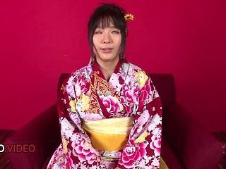 Chiharu's Seductive Kimono Pleasures Two Guys with Blowjob & Creampie Delightfully