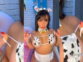 Hot latina EMANUELLY RAQUEL IN A COW COSPLAY AHEGAO AND CUM SHOWER
