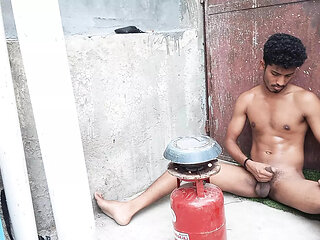 Indian Boy Nude Masterbating Cum While Making His Meal On Terrace