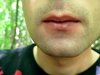 Close up Playing with Cum on Lips - Blowing Cum Bubbles and Swallowing All That Cum