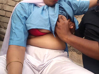 18 Years Virgin College Girl Big Boob Press by Her Step Stepbrother in Outdoor Desi Girl