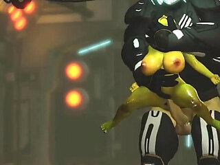 Alien sex in a starship. Female green alien gets fucked by a big monster