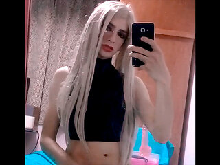 Blonde slut fucks her tight cunt with a dildo