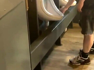Amateur Guy Caught in Public Urinal (he Can't Pee so He Prefers to Jerk off)
