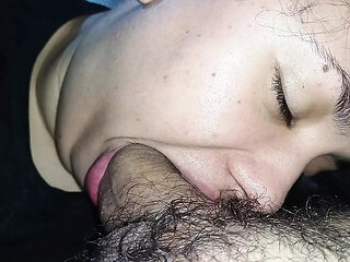 Soft hand and wet mouth sliding and jerking horny cuckold cock