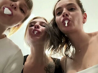Teeth Brushing Spitting POV Triple Female Domination