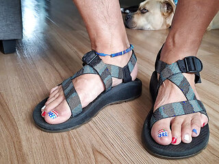 Changing sandals on my cute, pedicured feet