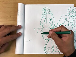 Porn artist draws sexy girls with big boobs Rachel Raxx quick sketch
