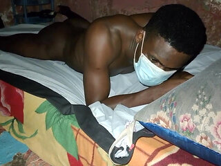 African Black guy fucks his bed, and watches his cum