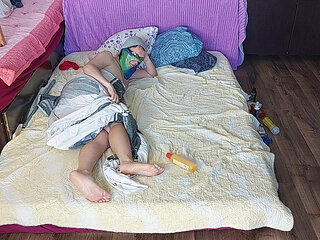 Sensual massage of a hot couple with oil on the body.