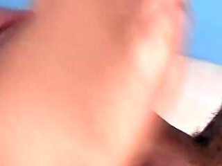 Big ebony lady serving his cock with her tits