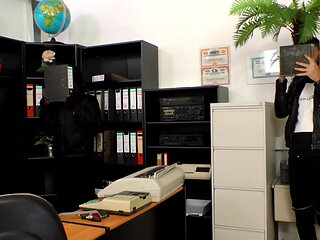 Secretary chick gets pounded hard from black and white cock