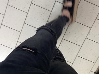 I show my feet while shopping - public crosssdressing