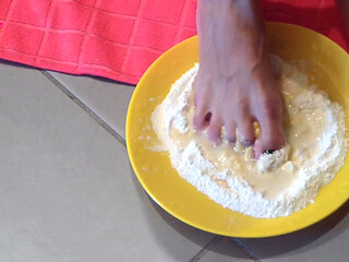 Making Dough for Pasta with My Bare Feet