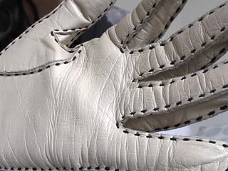 Beige Leather Gloves with a Strong Leather Scent on Your Face, Lady Victoria Valente