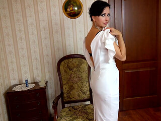 Huge dildo and blue nylons