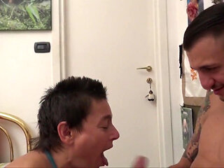 Italian milf like sucking and being fucked by young hard cocks