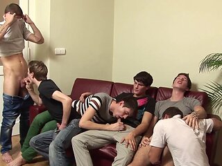 Hot guys with appealing bodies in a gay orgy