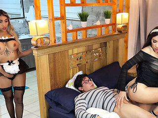 Winter Steph Lucky Cheater Fucks Girlfriend and Hotel Maid in Same Room - Both Get Creampied!
