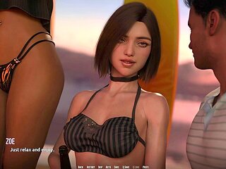 Adult visual novel gameplay on PC featuring Domino Beach