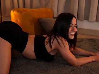 Brunette solo darling masturbating at home