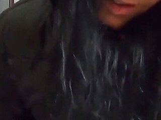 Cum Play on My New Long Black Shiny and Puffy Jacket so My Impotent Husband Can Lick