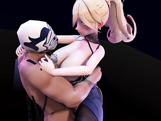 Style Sexy Dress; Black Stockings; Butt Plug; Anal Beads; Handjob; Cowgirl Position; Big Tits Jiggling; Pussy Exposed