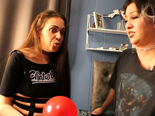 Goth Girls SluttySarah and OddDodd Helium Inhalation Small Penis Humiliation