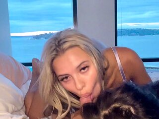 Tan blonde MILF sucks and fucks a big cock