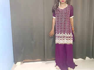 Indian hot sexy wearing tight golden legging and certain bra panty