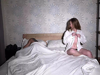 Cuckold watches his stepfather fuck his cheating new girlfriend in front of him