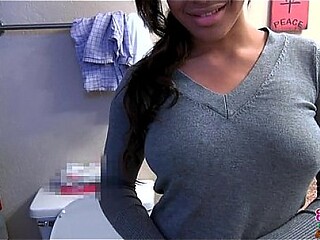 Cute ebony teen gives a sloppy blowjob