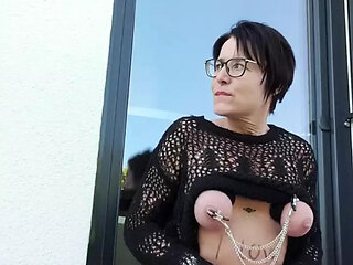Milf Julie nude window cleaning