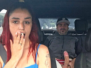 Amateur App Driver Catches Skinny Passenger Masturbating From Behind! Homemade Handjob