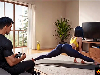 Doing yoga in front of the angry stepsons fuck in yoga pant