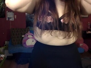 Chubby girl undresses and shows off fat pussy in ASMR video