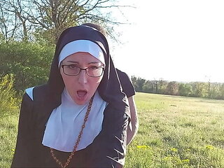 Nun Takes Huge Cock Creampie Before Church - Public Sex