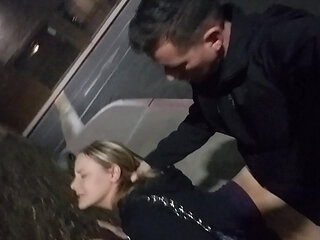 Wife Fucked Behind Bar in Parking Lot and Drains Cock