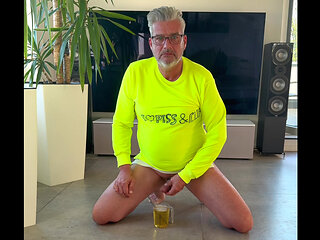 Piss, jerk, cum, swallow the mix again