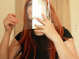 Step-sis plays with her own reflection