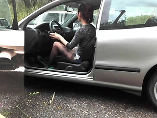 Revving My Car in Sexy Red Ballet Flats