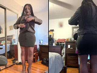 Black Babe Danae in a Super Tiny Mini Skirt Rubbing Her Pussy