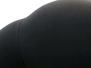 Curvy ass shaking and pov face sitting in black leggins and shiny spandex leggins
