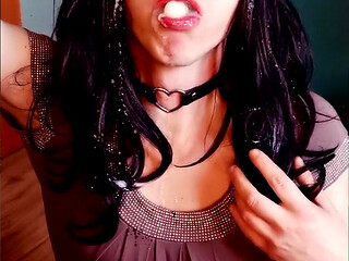 sissy trying what it's like to be covered fully in cum, using own collected cum to look like after bukkake